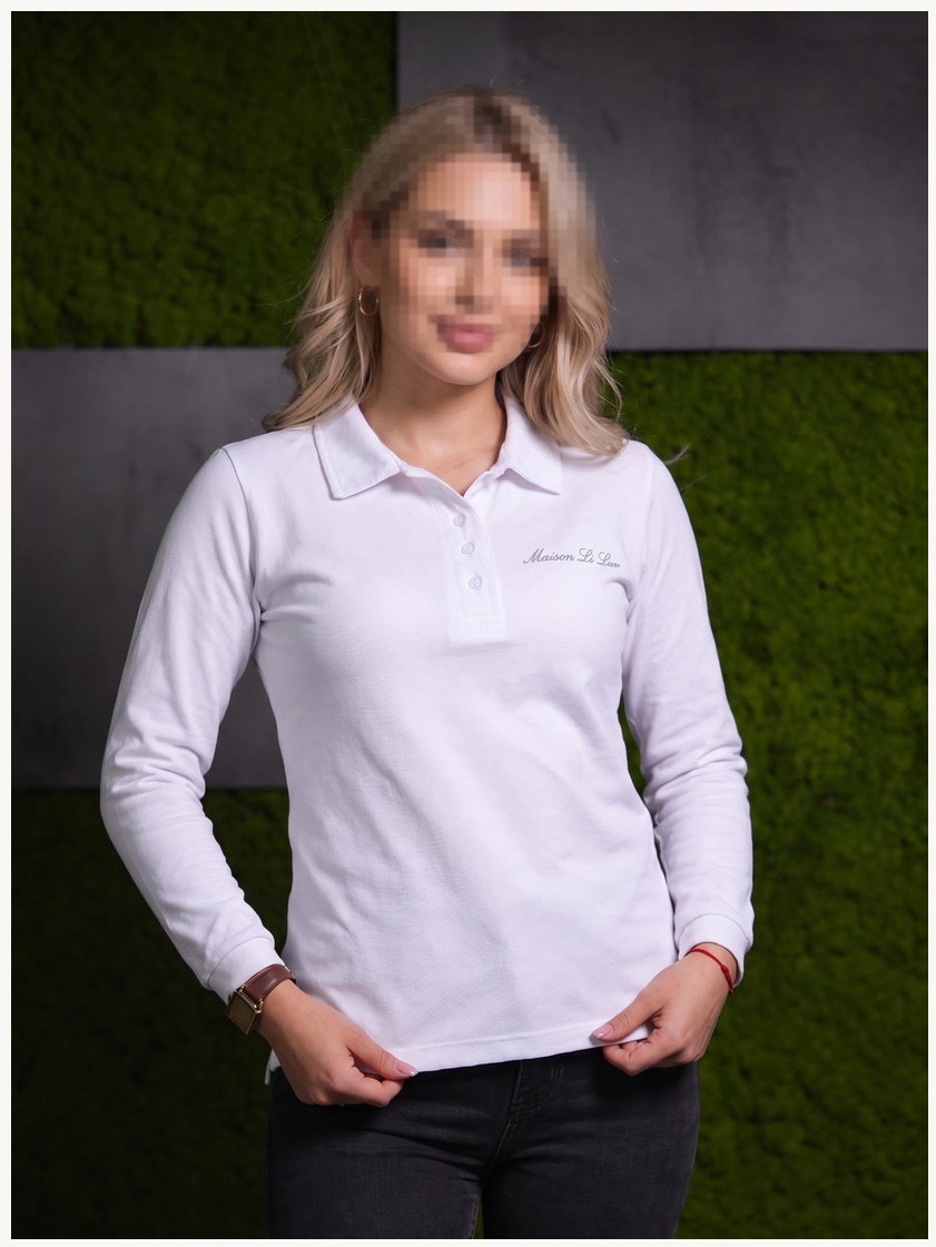 Women's White Long Sleeve Polo